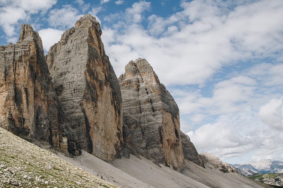 The three towers of Tre Cime di Lavaredo in the Italian Dolomites