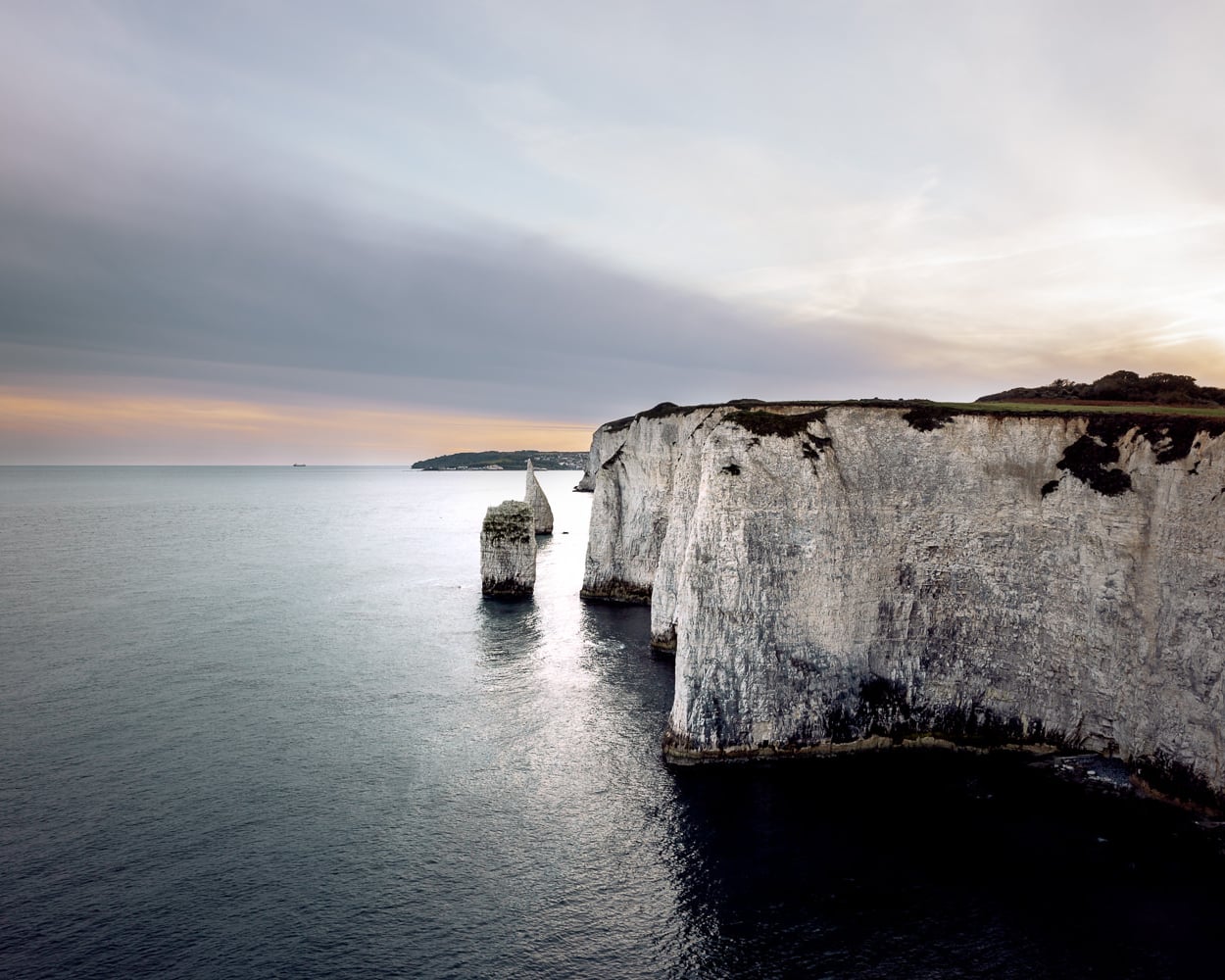 white limestone coastline with 2 white stacks