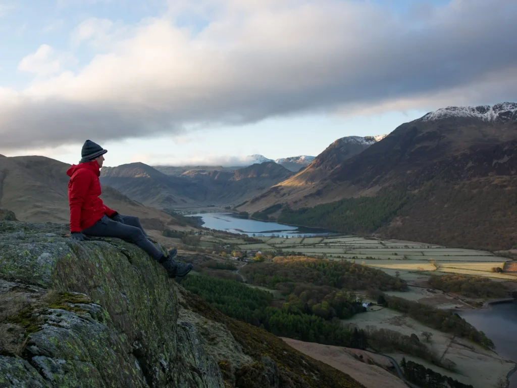 Mark overlooking Butteremere from the summit of Rannerdale Knotts