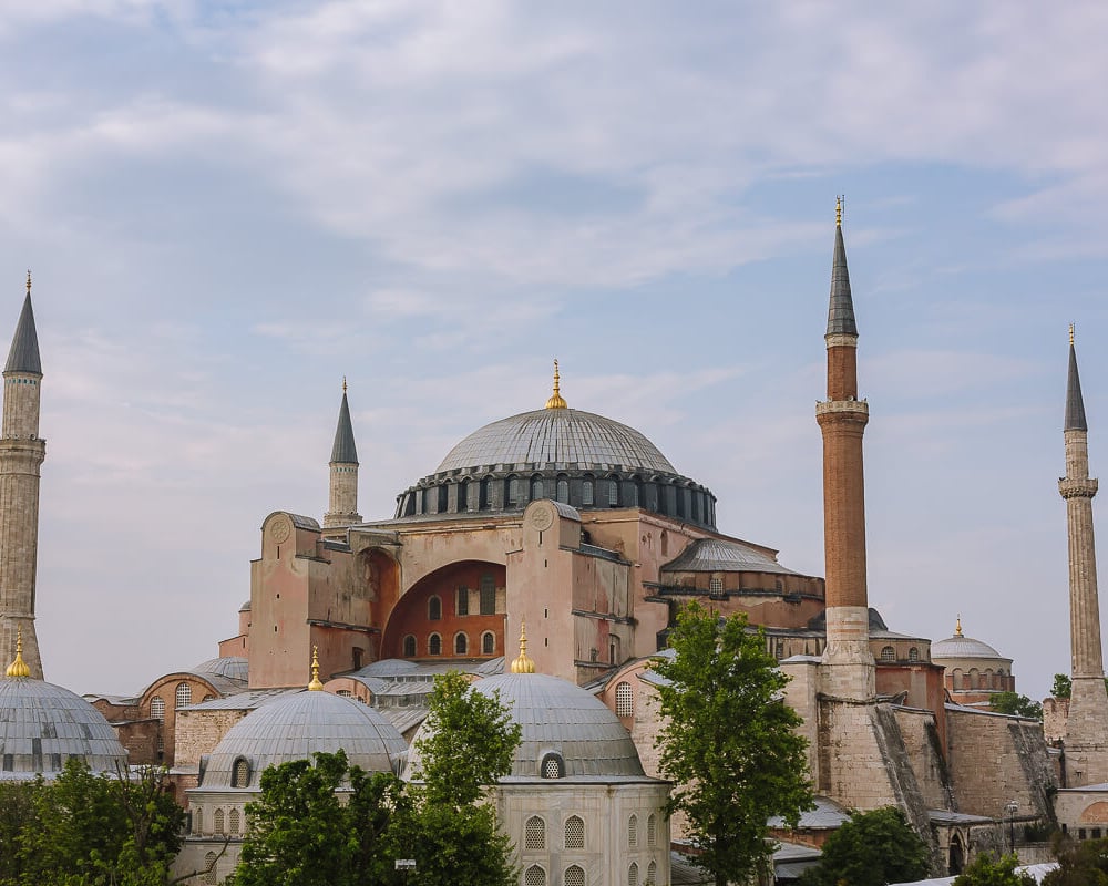 The towers of a mosque in Istanbul Turkey reaching for the sky