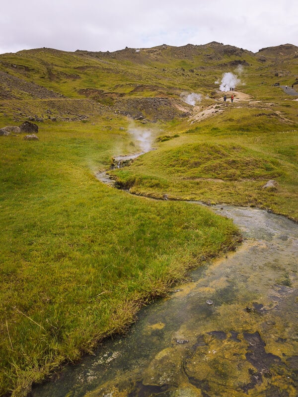 Hot springs in Iceland at the Reykjadalur Thermal River. 