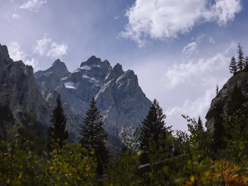 Grand Teton peaks rising above the trail on the hike to Inspiration Point.