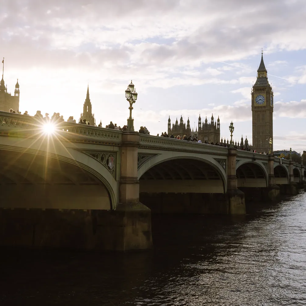Panoramic view of the River Thames with Big Ben and Westminster in London.