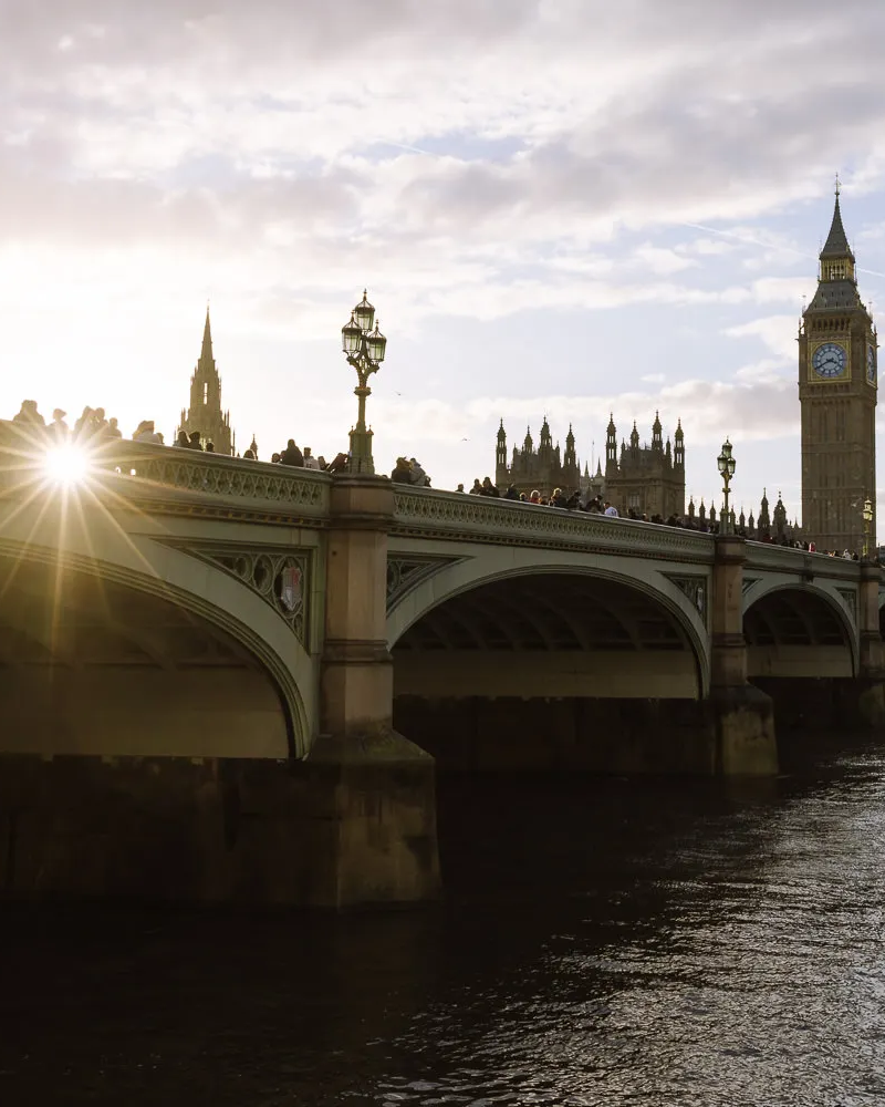 Panoramic view of the River Thames with Big Ben and Westminster in London.