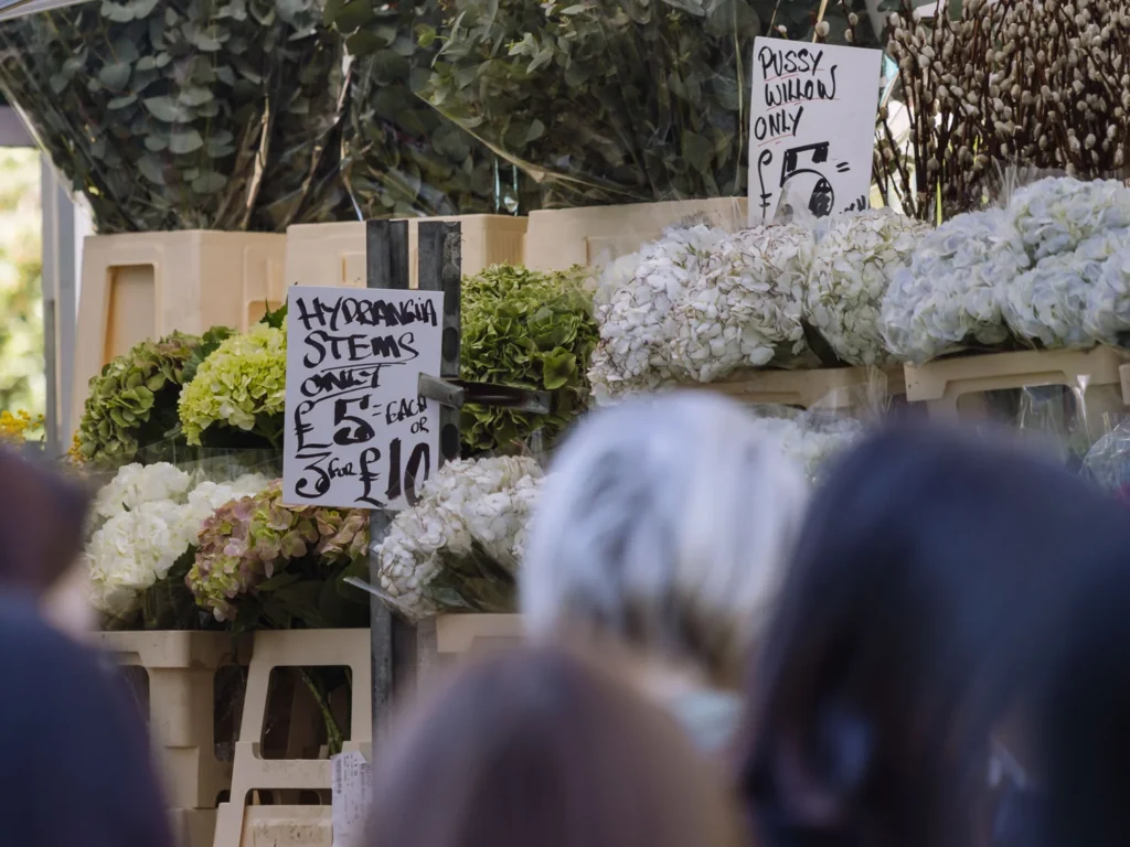flowers at the columbia road flower market london