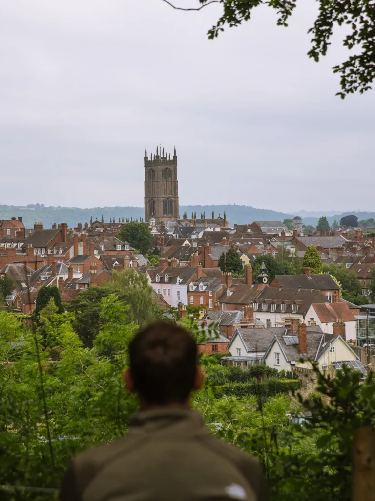 View across Ludlow’s historic rooftops towards the tower of St Laurence’s Church