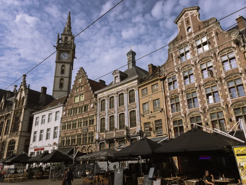 medieval facades of the korenmarkt in ghent belgium