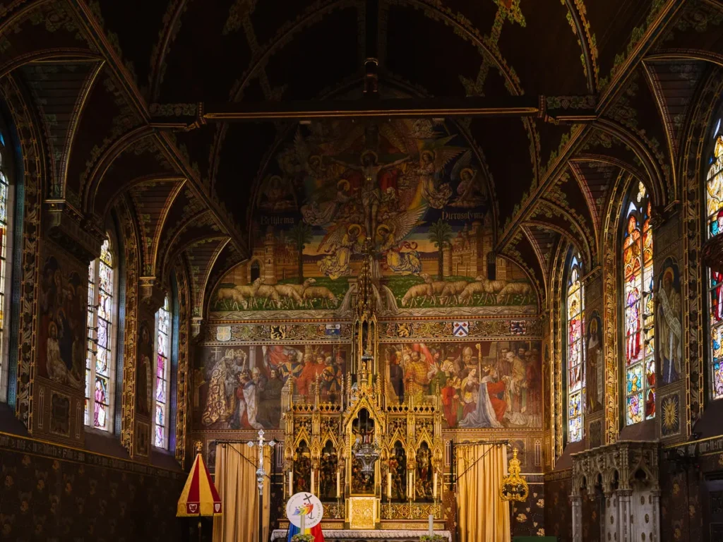 ornate interior of the basilica of the holy blood, bruge belgium