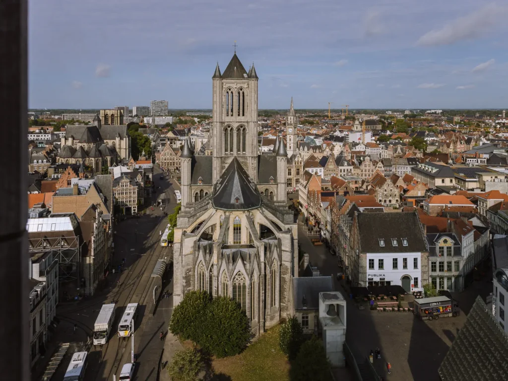 view of st nicholas church in ghent from the belfry