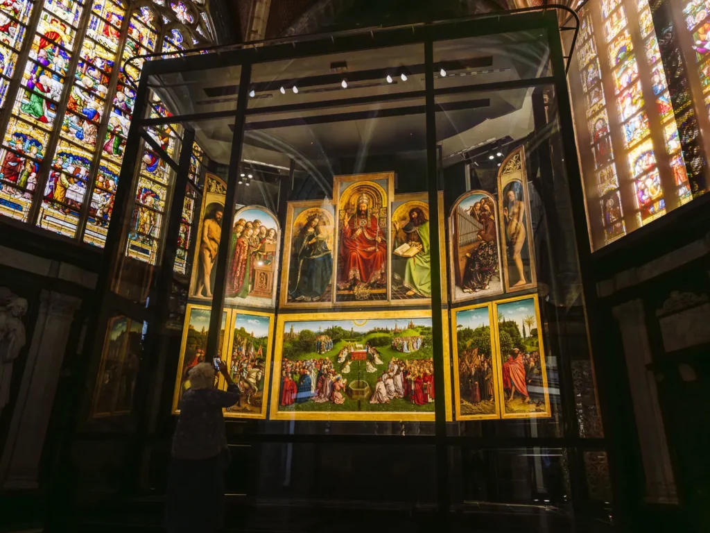huge altarpiece at st bravos cathedral ghent