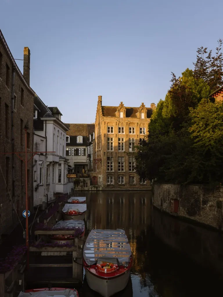 sunrise over rozenhoedkaai in bruges