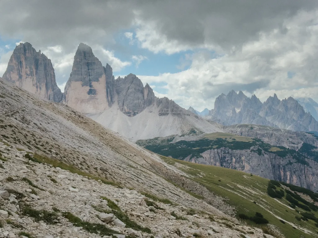 views of tre cime from the torre dei scarperi hike