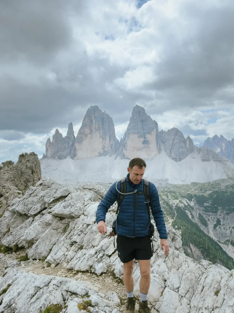 view of tre cime from the top of the torre dei scarperi hike
