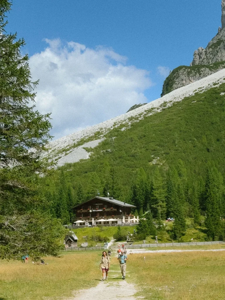 arriving at rifugio tre scarperi after the torre dei scarperi walk