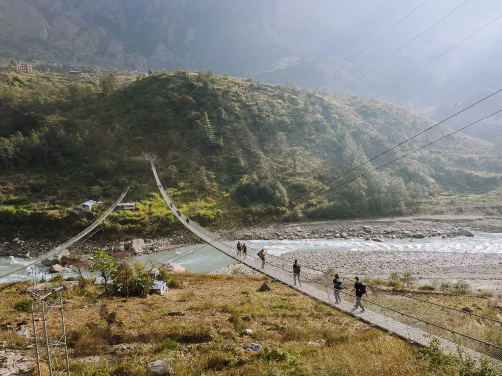 suspension bridge, day 2 manaslu trek nepal