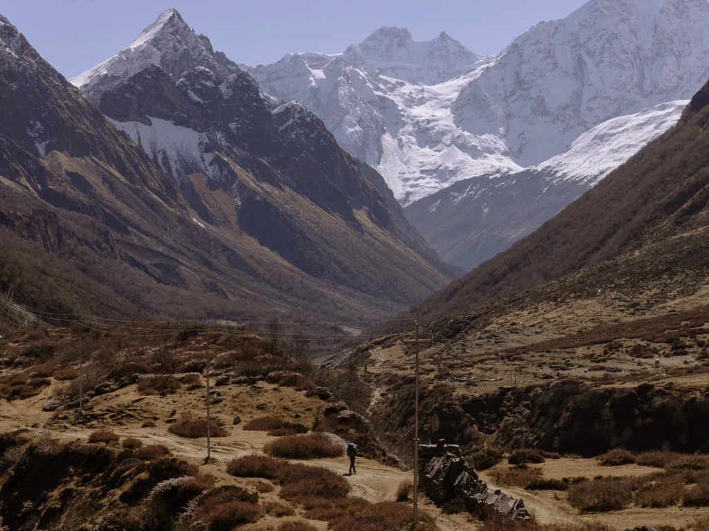 lone trekker on day 7 of the manaslu circuit