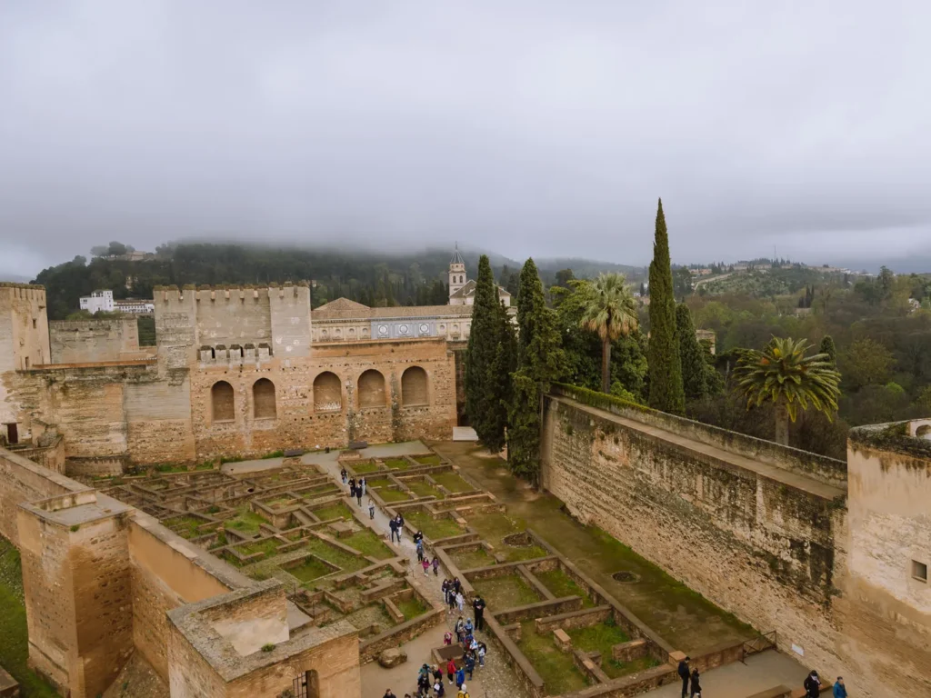 looking down on the gardens at the alcazaba alhambra granada
