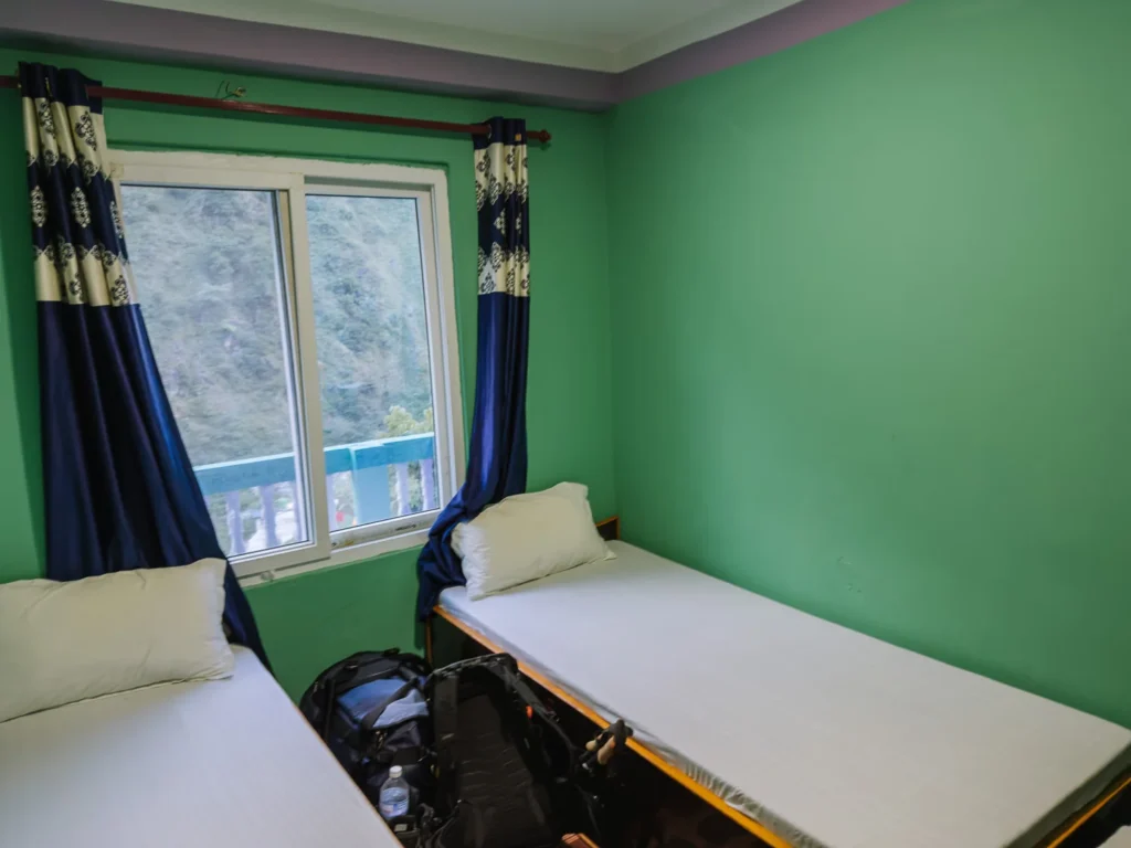 inside the twin room of a nepalese teahouse 