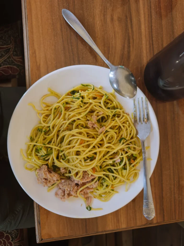food at the nepalese tea houses western style pasta with tuna
