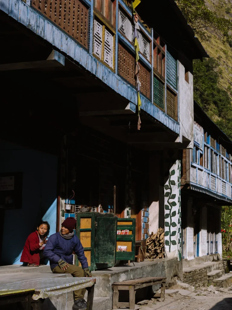 locals sitting at a tea house in nepal