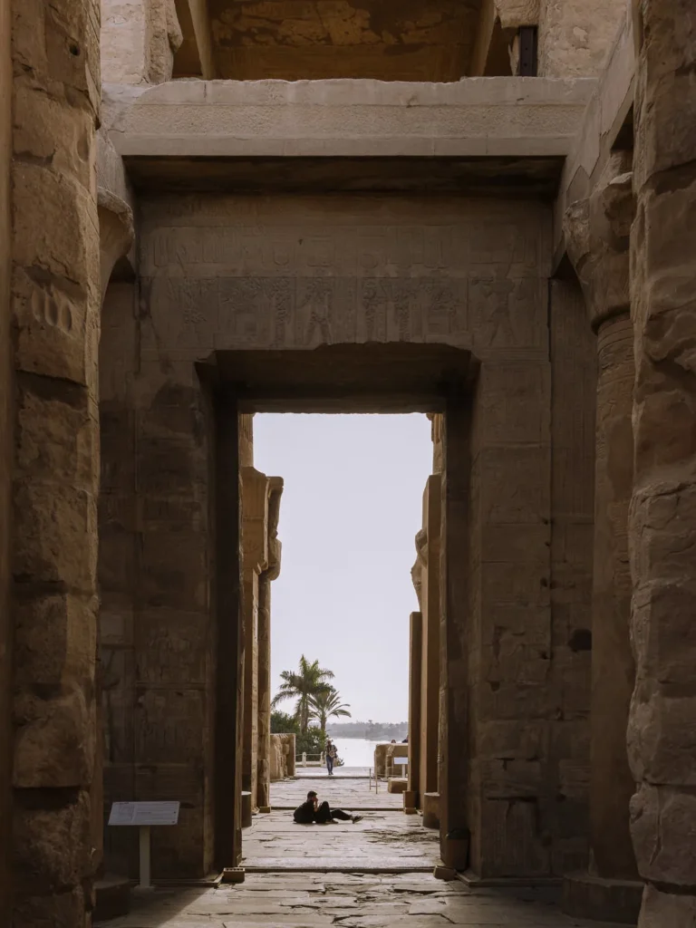 entrance pillas at kom ombo egypt