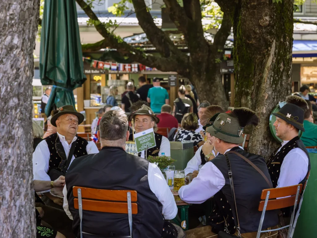 Biergarten at the food market in central munich