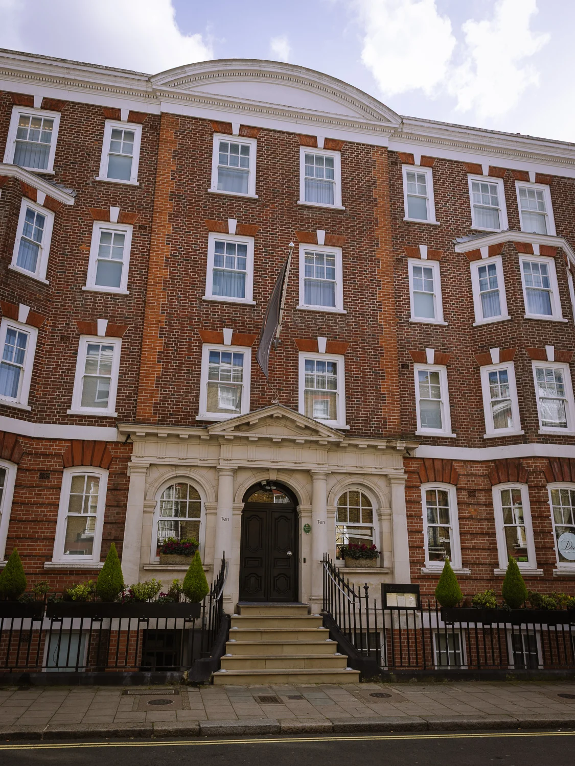 Brick facade of 10 Manchester Street Hotel.