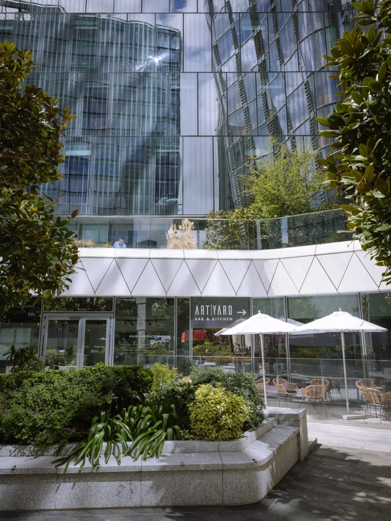 The calm oasis of the Art Yard by the Bankside Hotel.