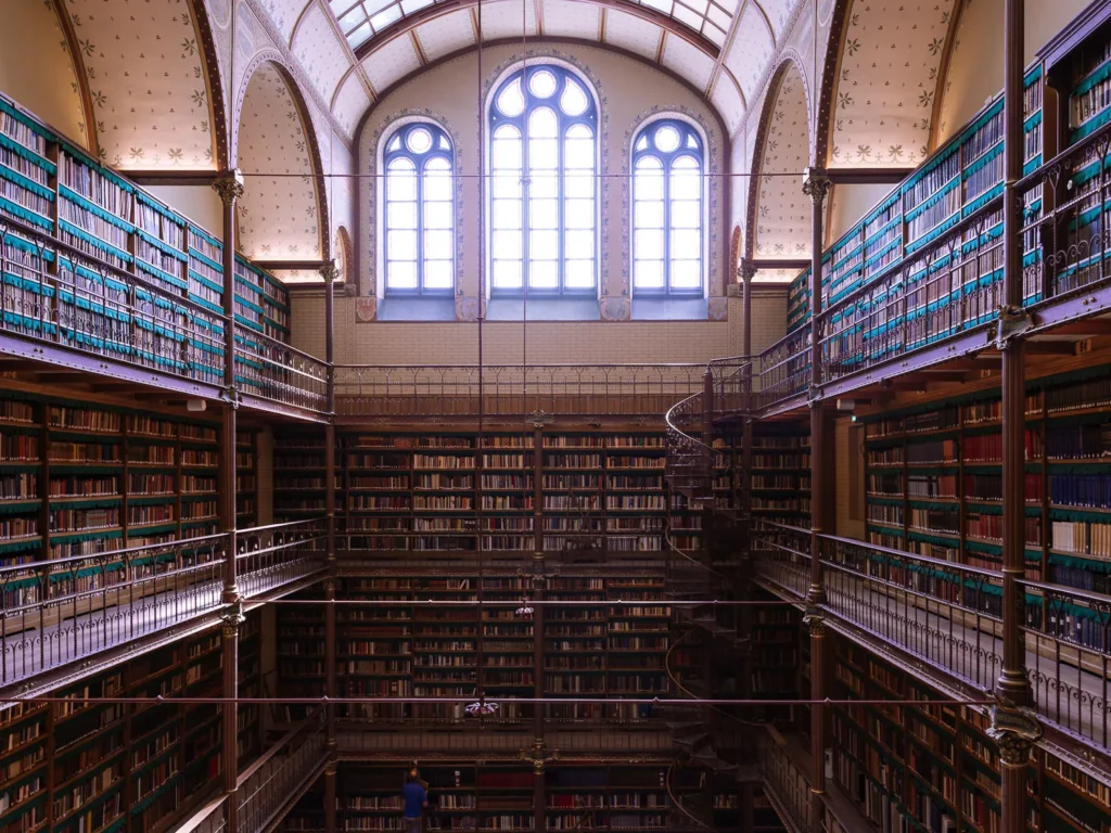 Ornate reading room of the Cuypers Library at the Rijksmuseum in Amsterdam